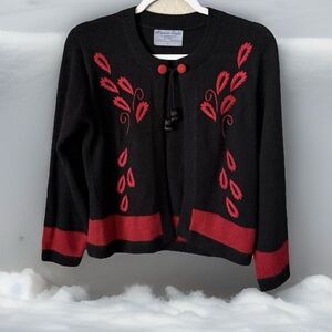Alpaca Style By Artesanias AT  Sweater Womens S Black Red 100% Alpaca Cardigan